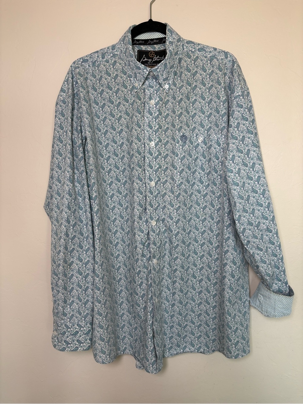Wrangler George Strait Shirt Men XL Blue Teal Paisley Western Button Down - READ